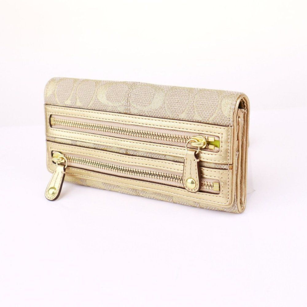 NWT Coach Multi Zip Flap Envelope Wallet Metallic Gold